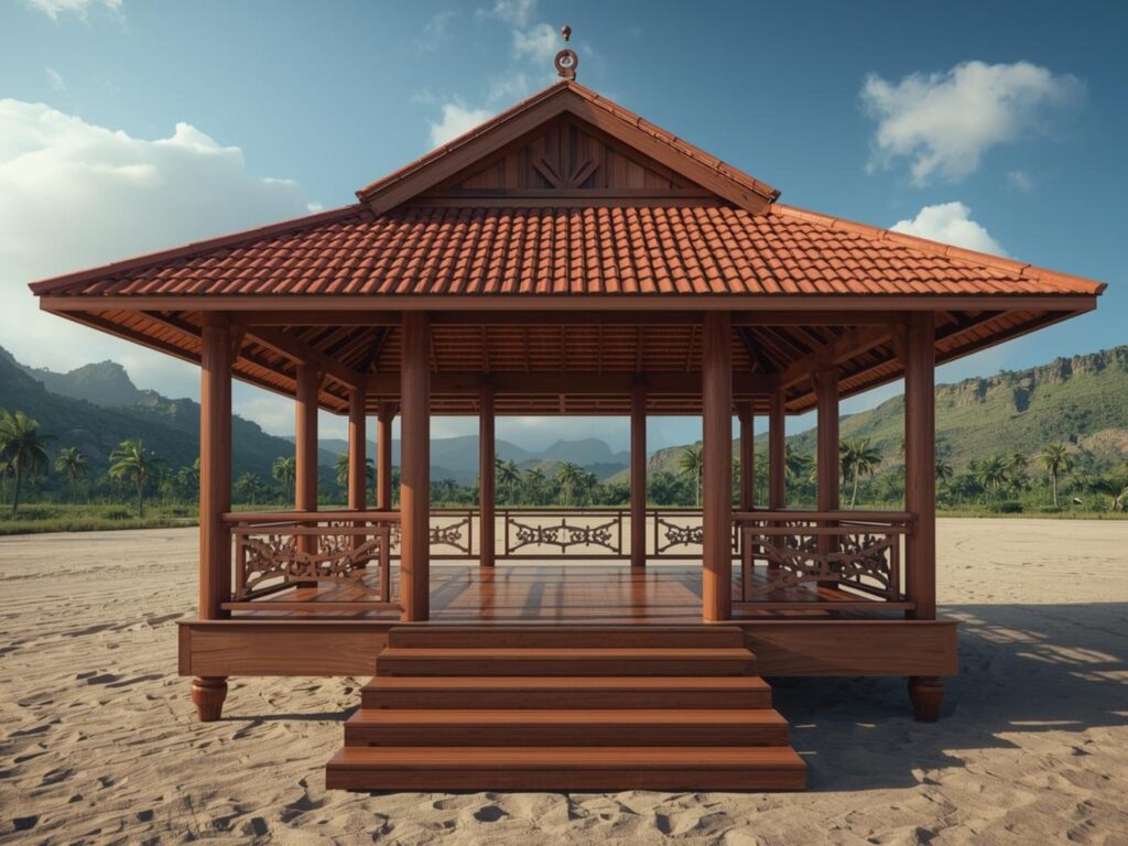 gazebo kayu glugu gaya pedesaan